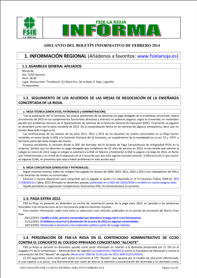 140210 ADELANTO BOLETÍN FSIE LA RIOJA INFORMA FEBRERO 2014 JPG