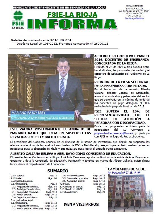 161107 BOLETÍN Nº54 NOVIEMBRE 2016 PORTADA